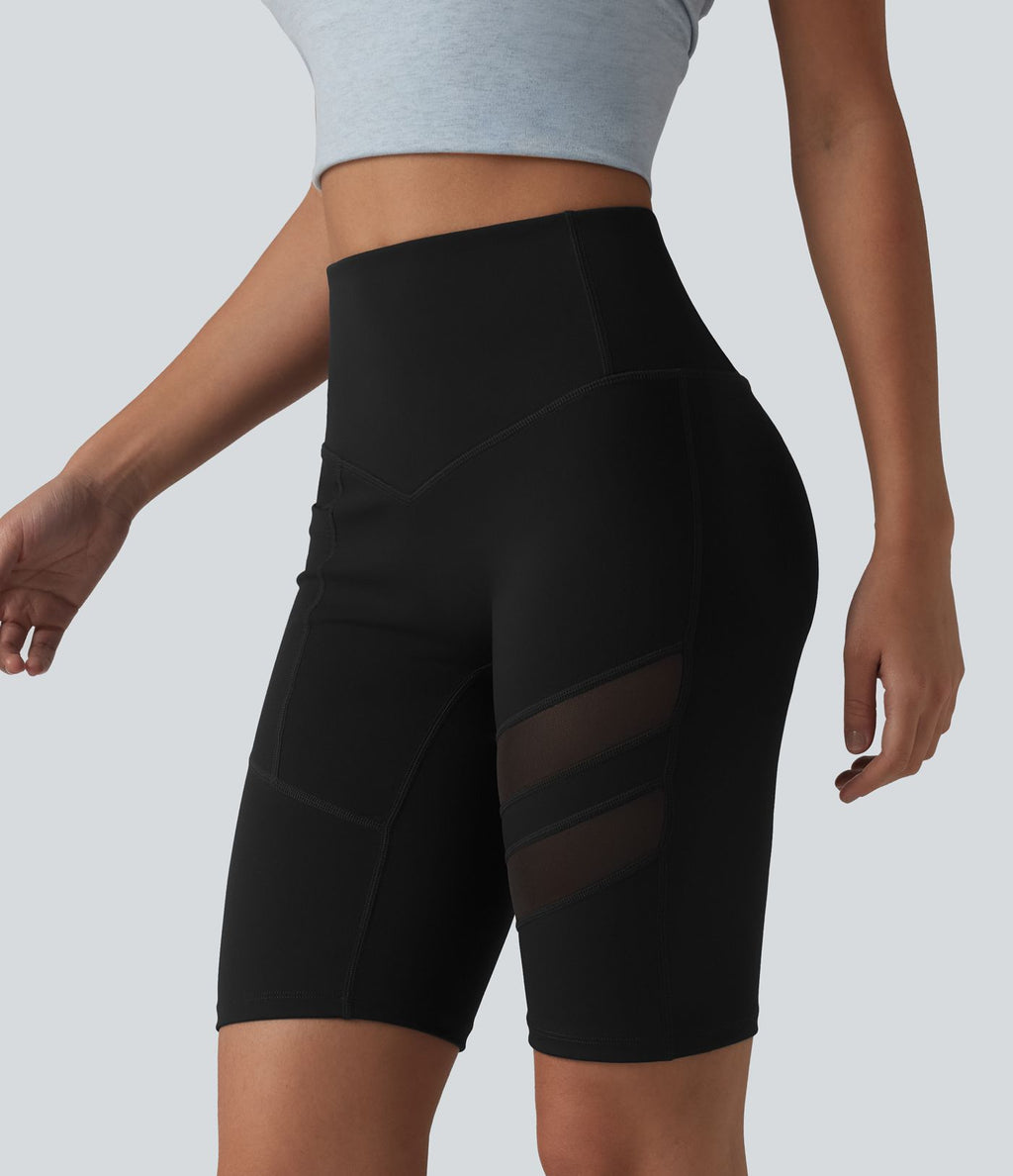 Short cycliste décontracté DayStretch taille haute gainant et push-up avec empiècement en mesh contrasté, 24 cm, poche