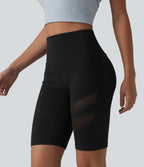 Short cycliste décontracté DayStretch taille haute gainant et push-up avec empiècement en mesh contrasté, 24 cm, poche