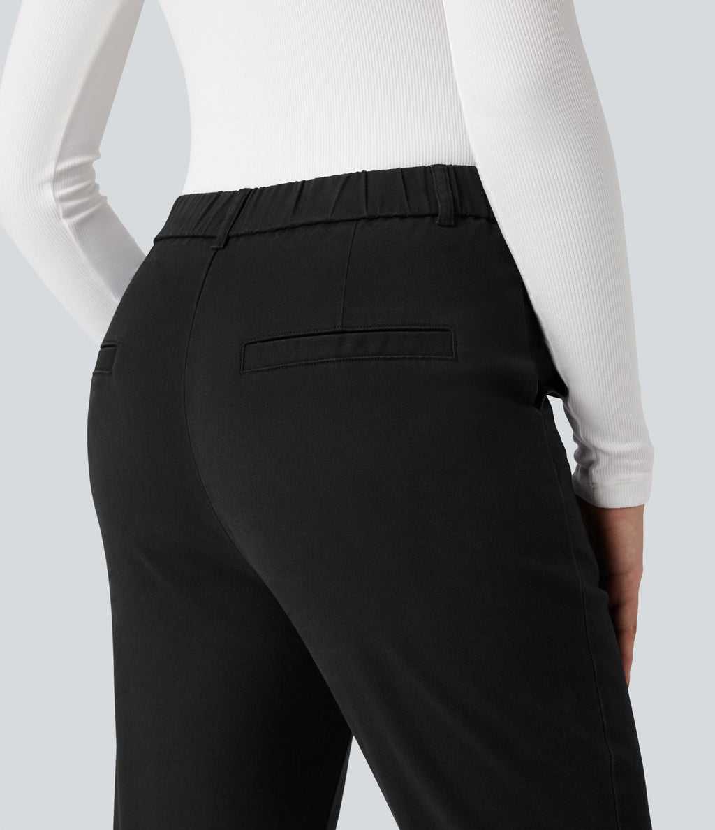 Pantalon coton 7/8 coupe ajustée taille mi-haute avec poches