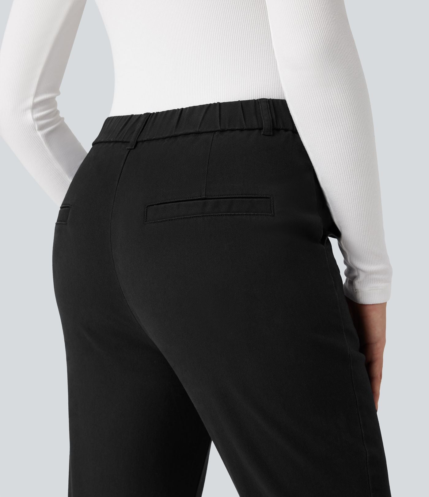 Pantalon coton 7/8 coupe ajustée taille mi-haute avec poches