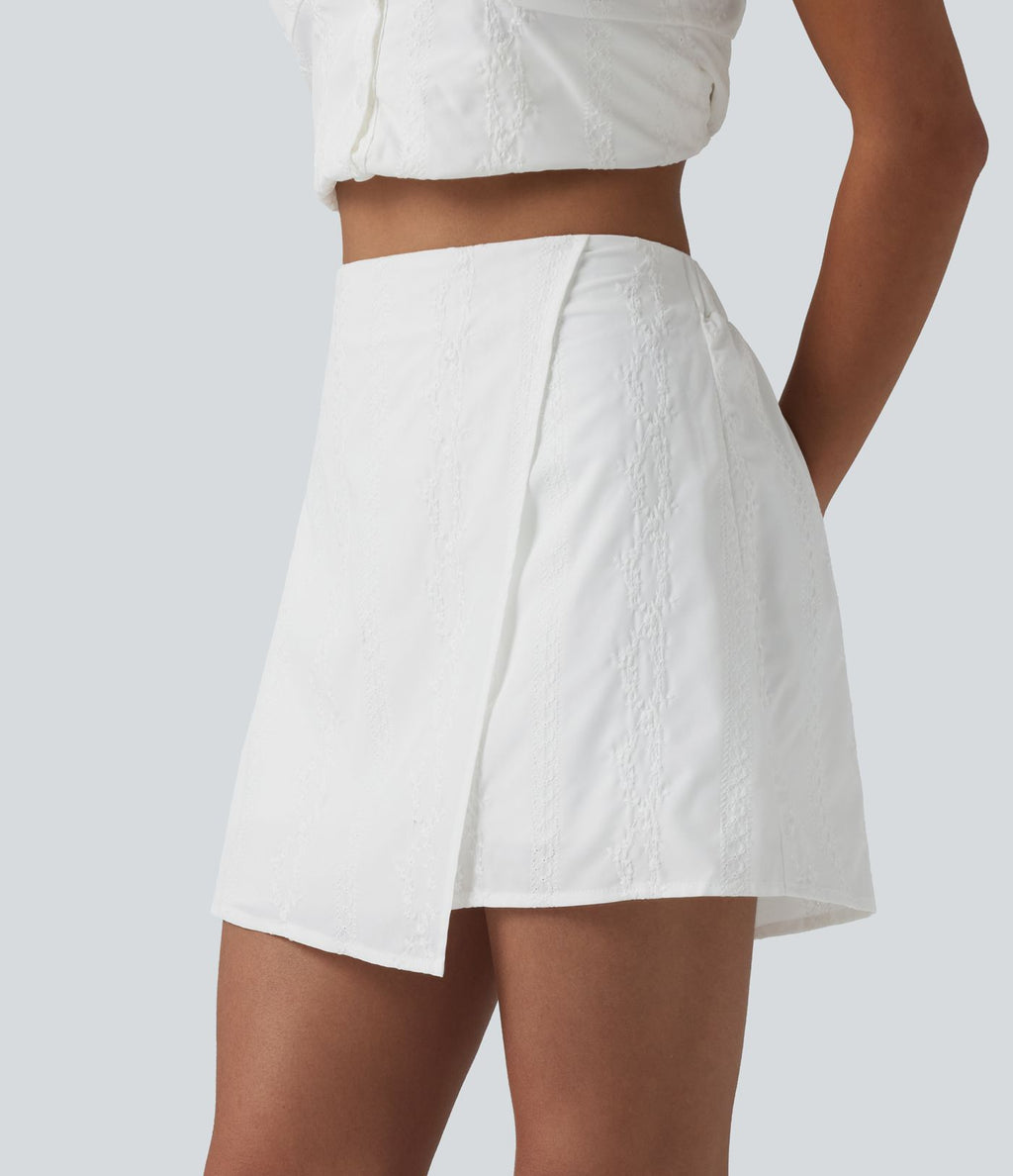 Jupe mini évasée 2-en-1 taille haute broderie style vacances