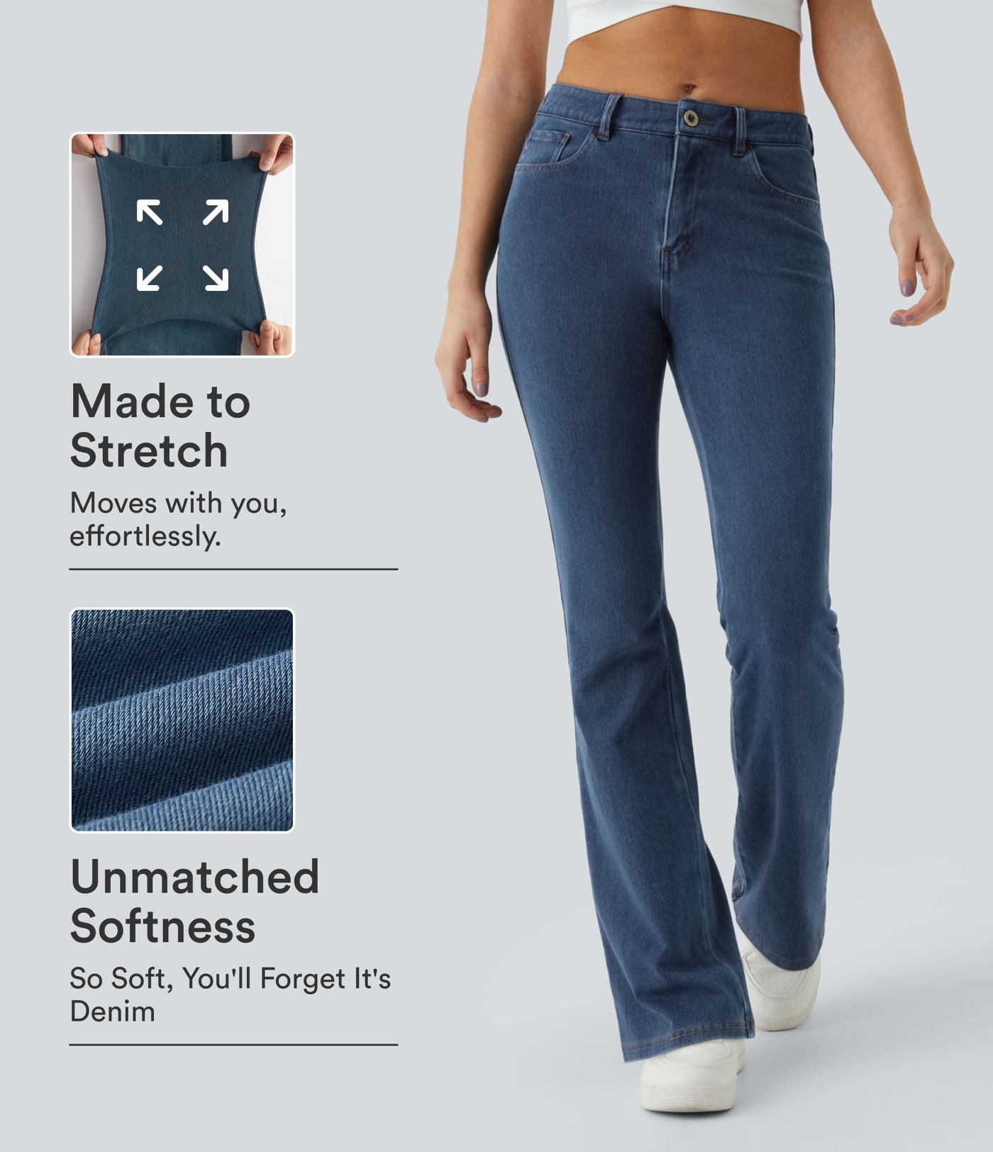 Halara Flex™ Jean Évasé Casual Taille Mi-haute Tricot Extensible Boutonnés Poches