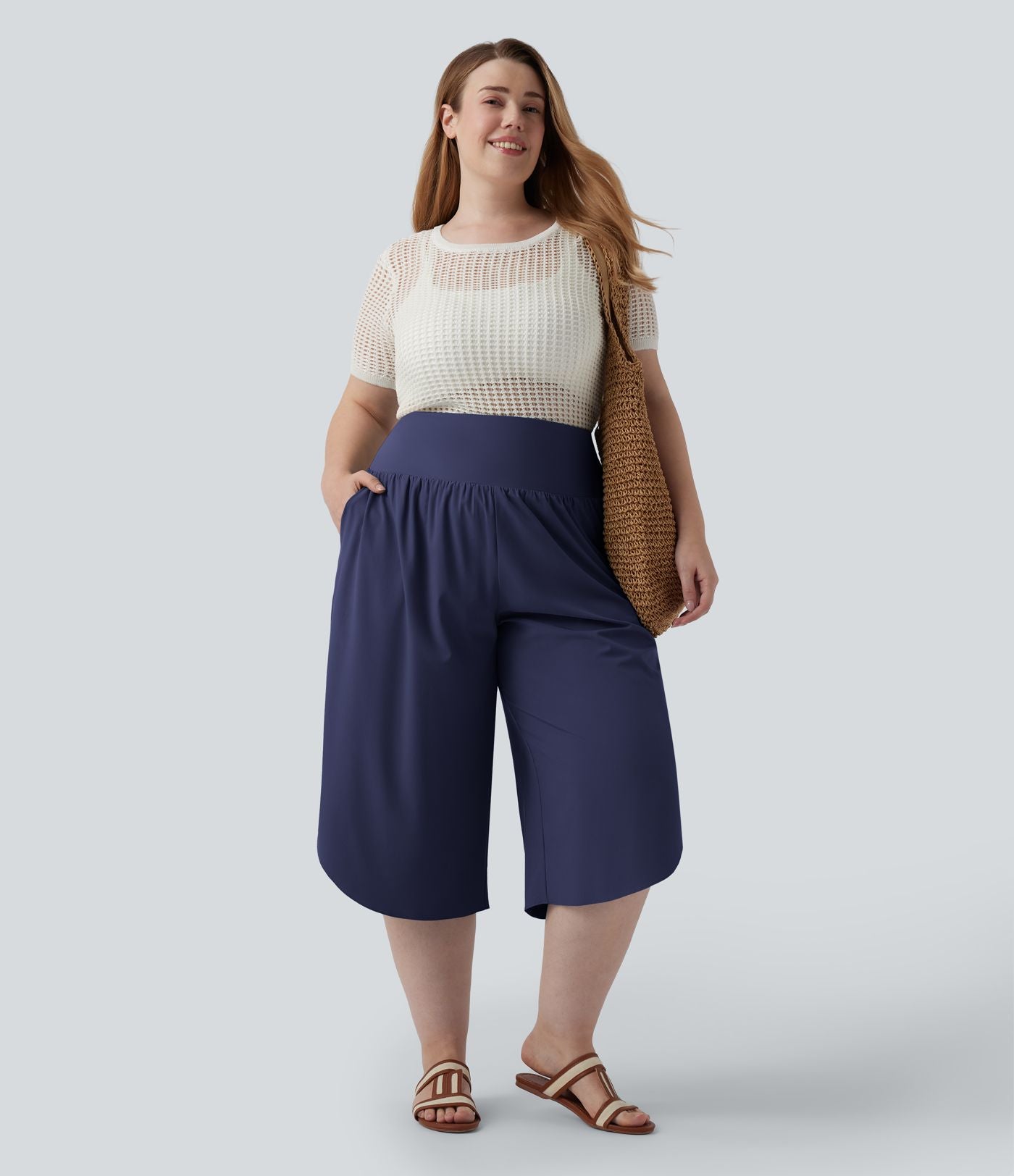 Pantalon capri grande taille Breezeful™ taille haute gainant à ourlet arrondi séchage rapide avec poches