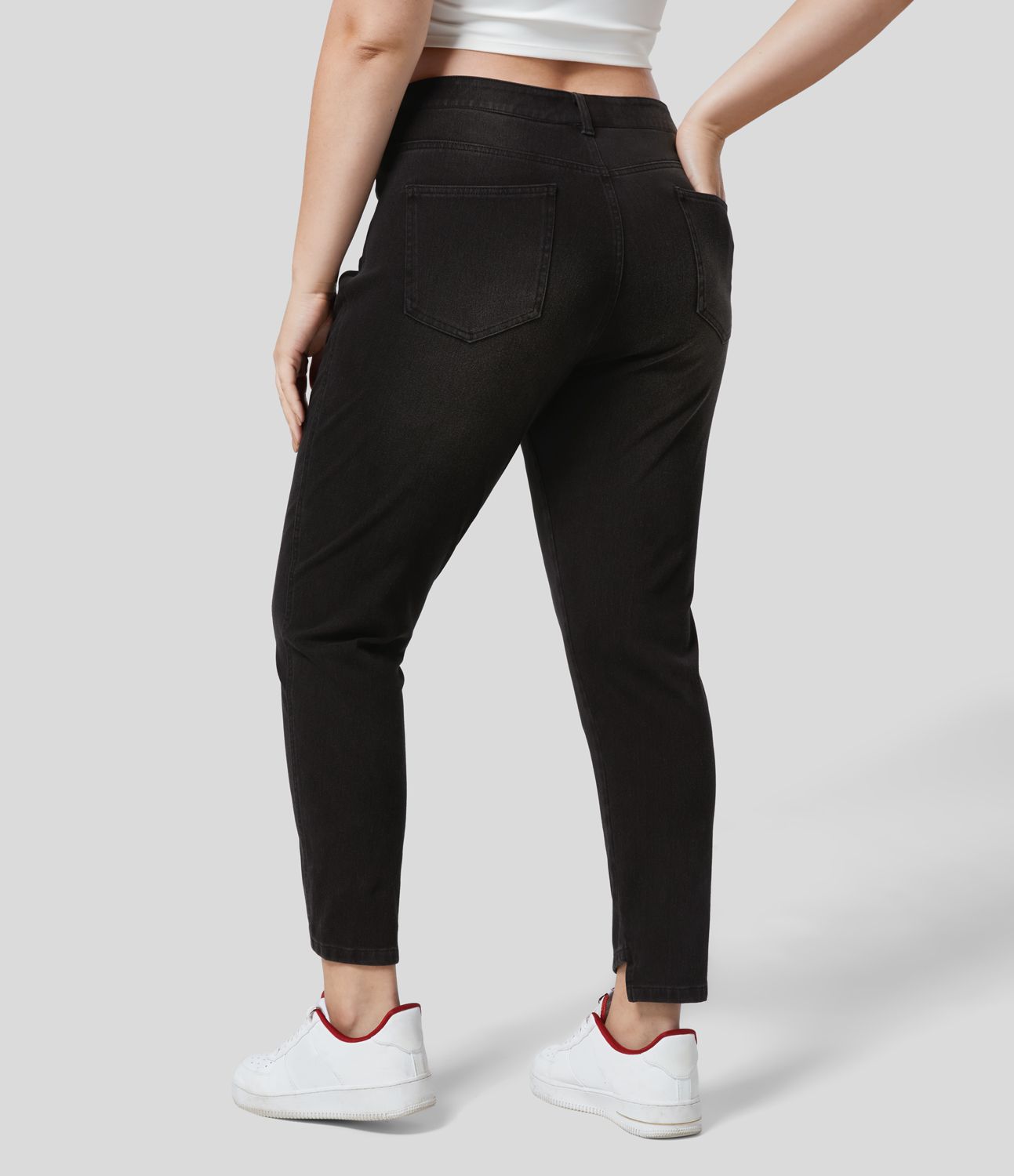 Halara Flex™ Jean Skinny Grande Taille Casual en Tricot Extensible Taille Mi-Haute avec Bouton et Fermeture Éclair et Plusieurs Poches