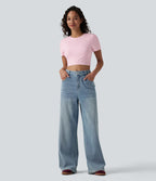 Crop-top Halara décontracté en jersey de coton, col rond, manches courtes