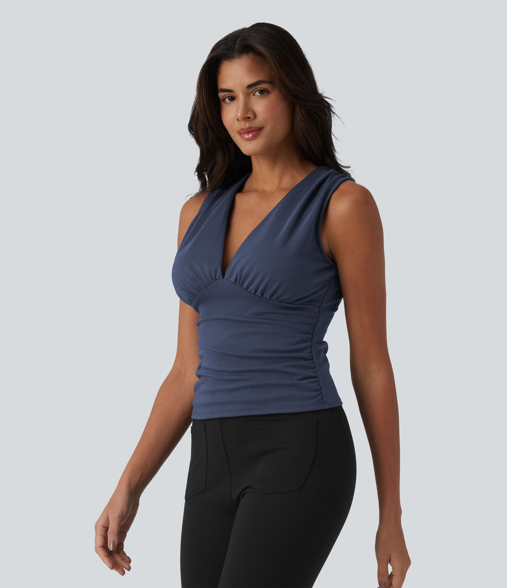 Débardeur tailleur col V avec fronces et brassière intégrée