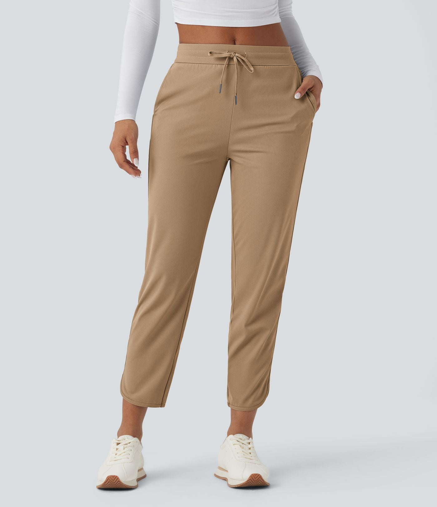Pantalon de golf fuselé, taille mi-haute, cordon, ourlet courbé, séchage rapide, avec poches—UPF40+