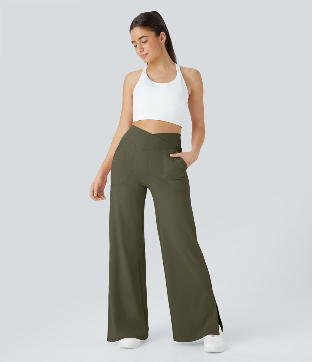 Pantalon yoga large croisé avec ourlet et poches DayStretch - Smile