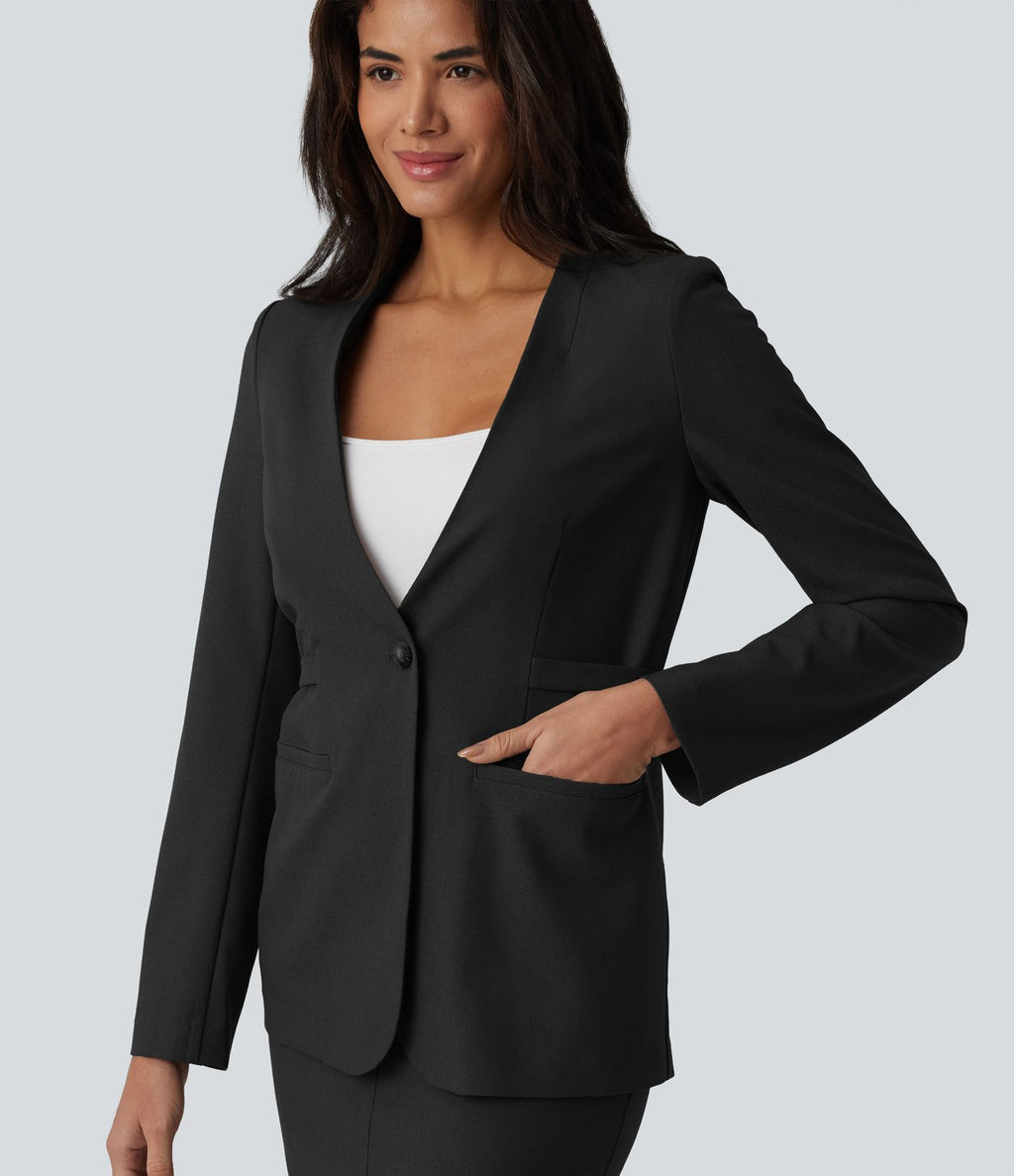 Blazer buerau manches longues en mélange de lin avec poches