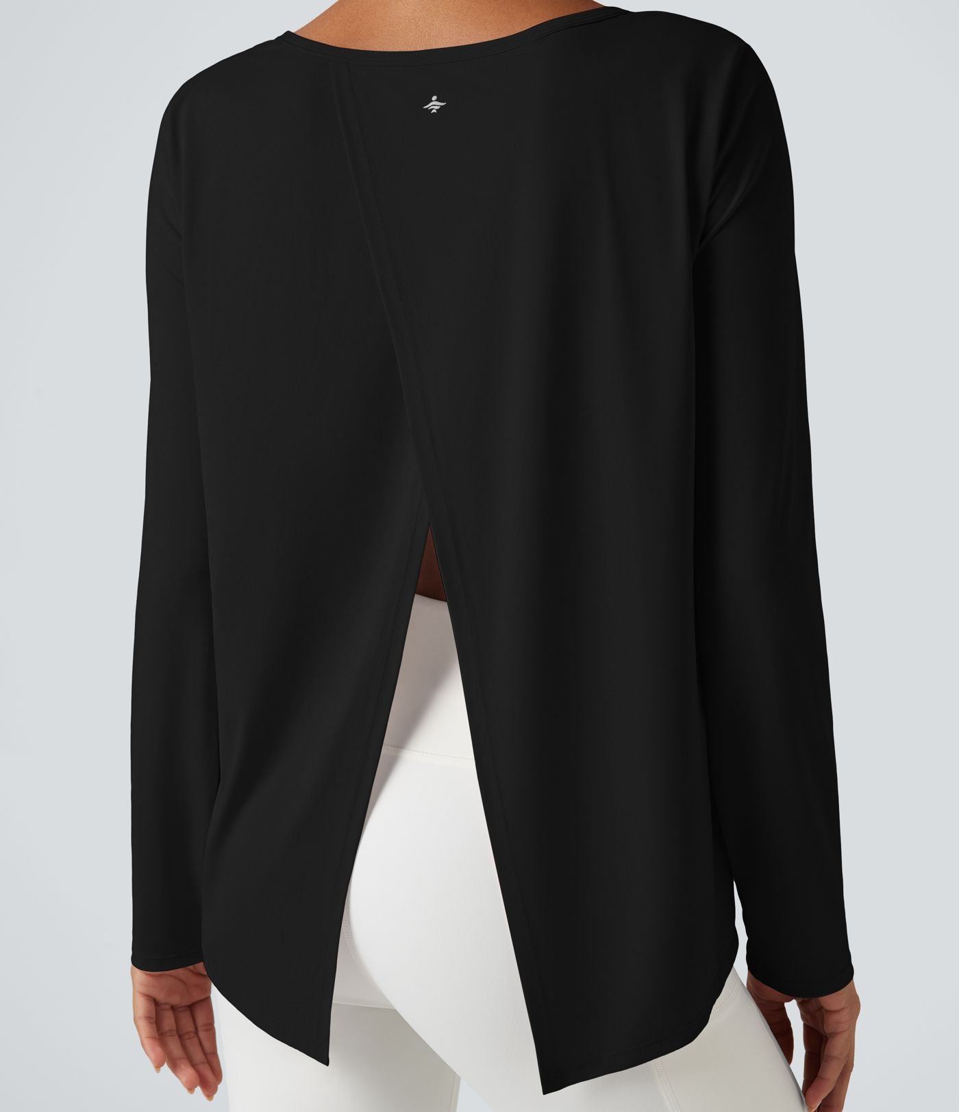 Top de sport yoga décontracté col échancré manches longues fendu