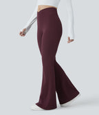 Pantalon décontracté évasé en maille gaufrée, taille haute, avec poches croisées