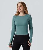 Haut de sport yoga SoftlyZero™ Airy col rond mesh contrastant effet frais InstantCool manches longues avec passe-pouces, protection solaire UPF50+