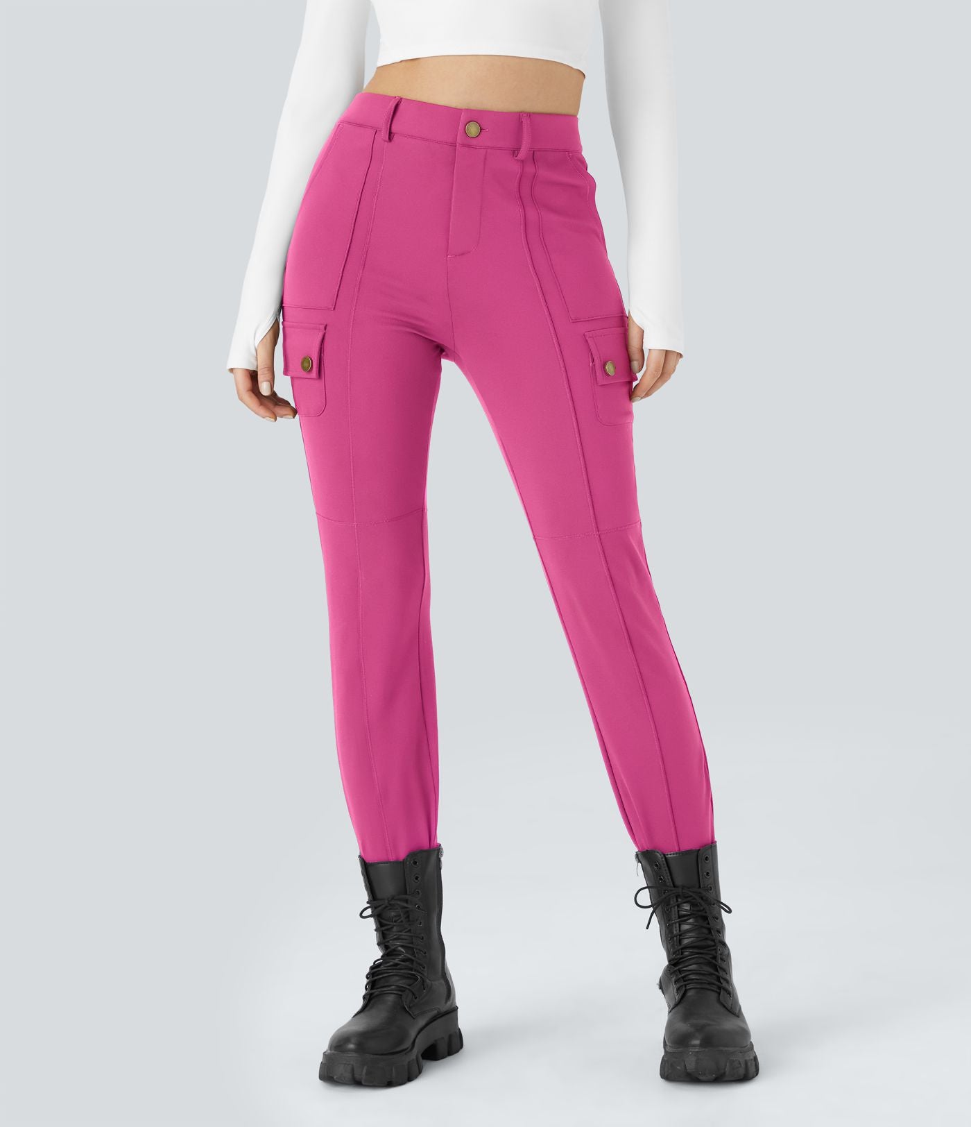 Pantalon cargo ajusté uni taille haute DayStretch avec poches zippées