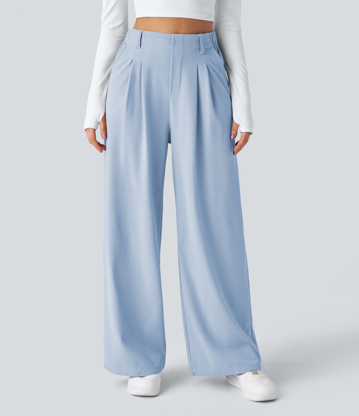 Pantalon Tailleur Large Fluide Halara Flex™ Gaufré Taille Haute Poches Latérales