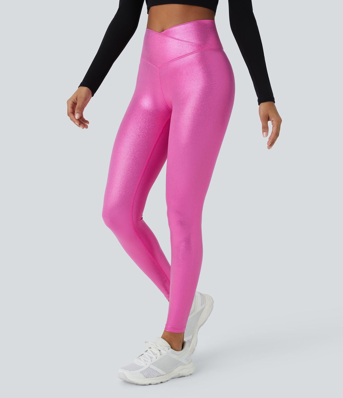 Legging de yoga SoftlyZero™ en simili stretch avec taille croisée, imprimé métallisé et poche arrière