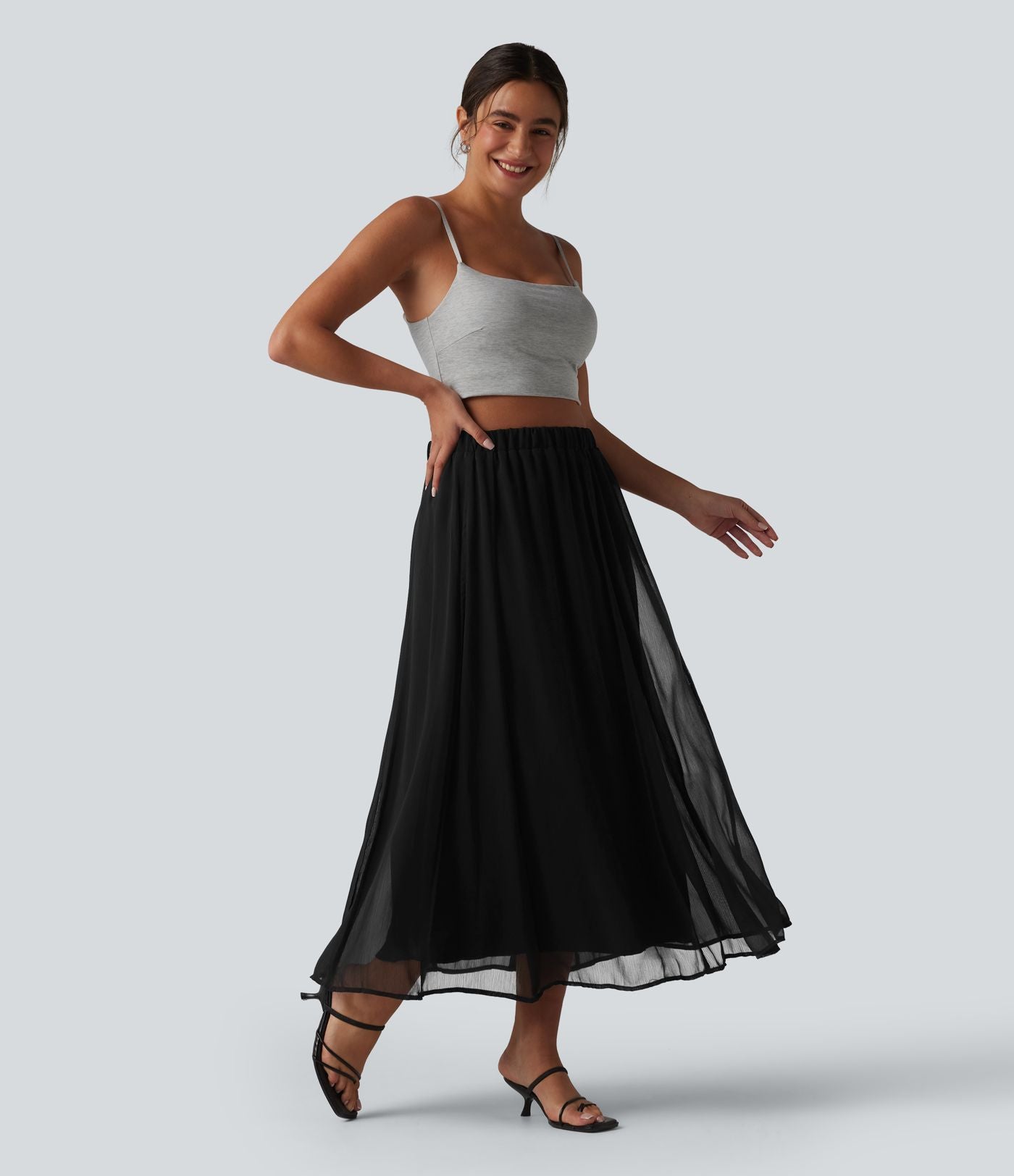 Jupe midi fluide taille haute
