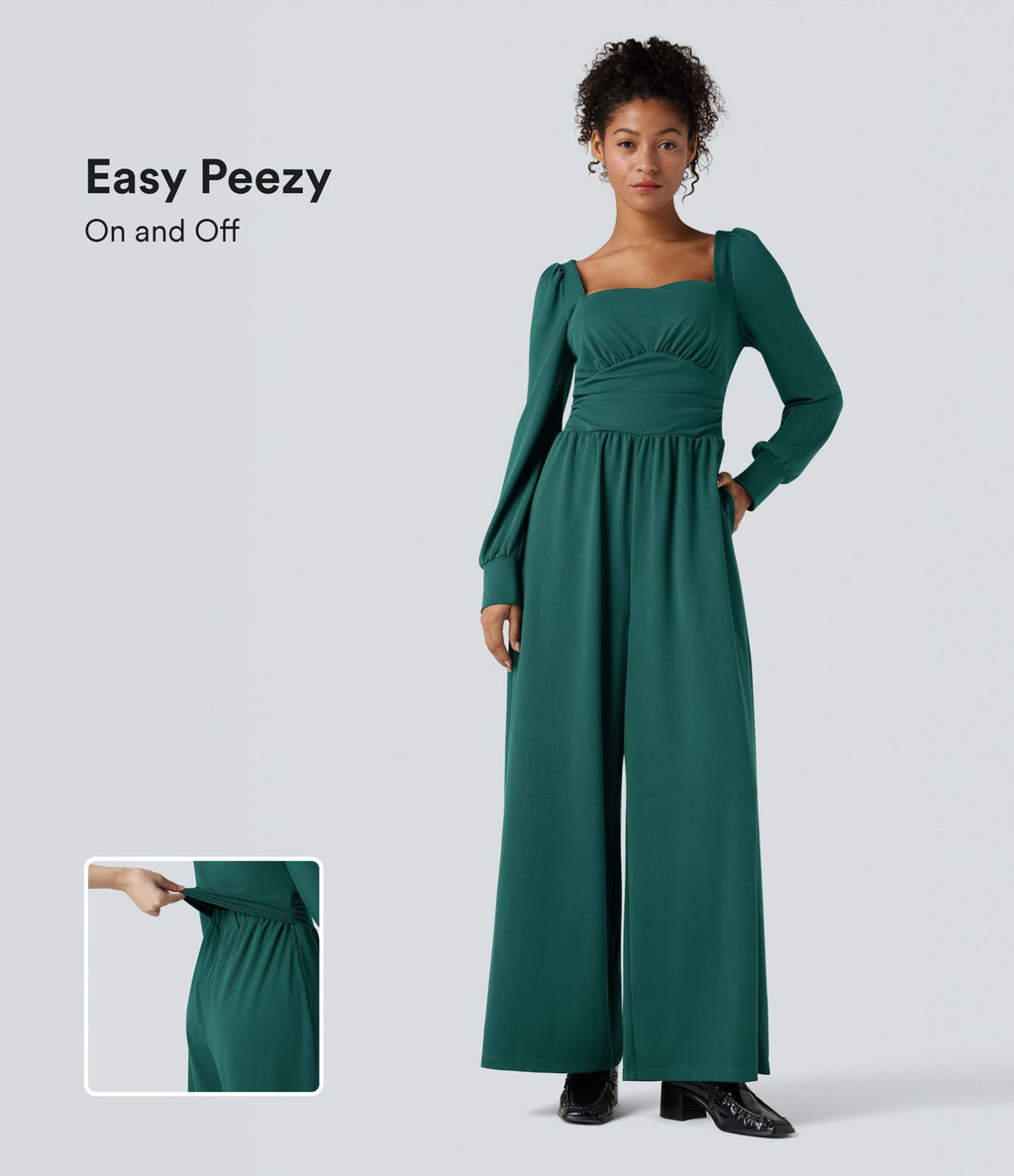 Combinaison de travail décolleté carré à manches longues avec poches - Édition Easy Peasy
