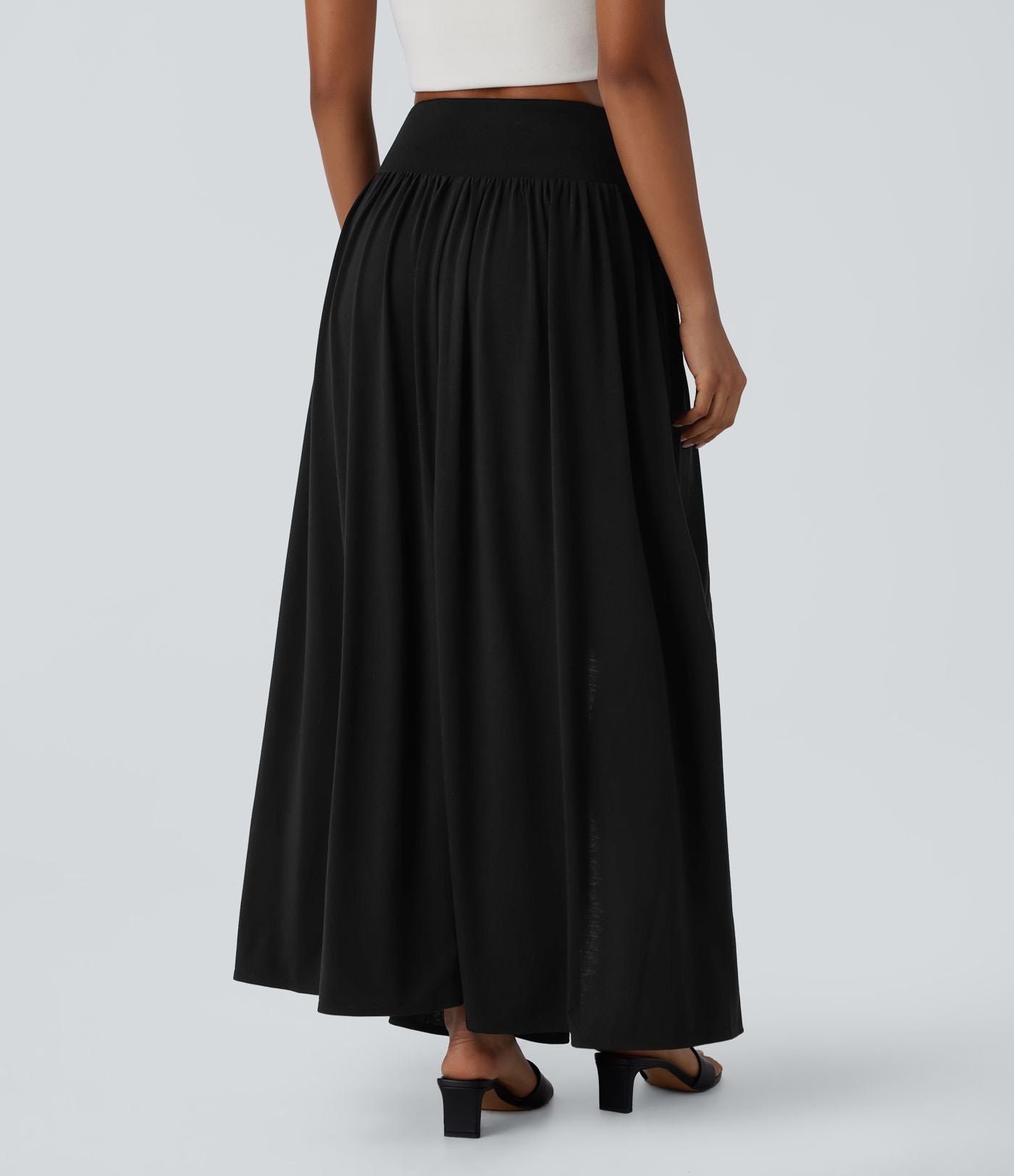 Jupe décontractée maxi fluide 2-en-1 taille haute avec fente