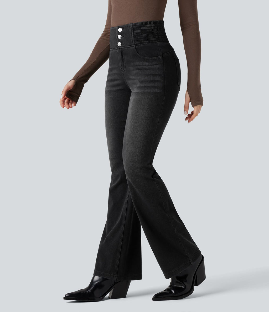 Jean évasé Halara Flex™ taille haute froncé avec poches