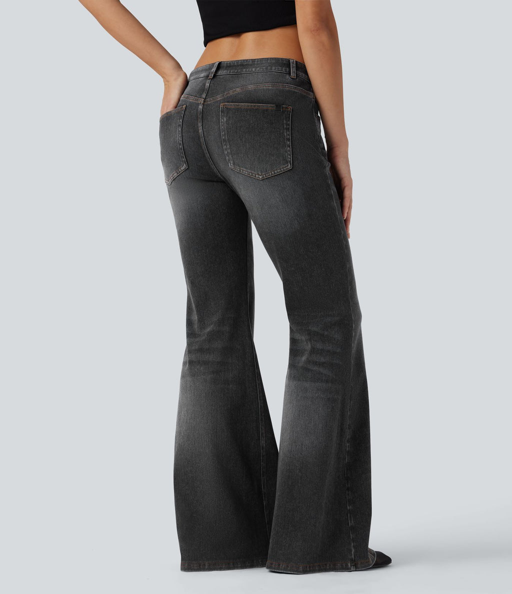 Halara Flex™ Jean évasé décontracté délavé taille basse avec poches