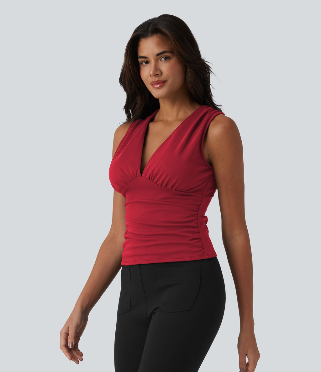 Débardeur tailleur col V avec fronces et brassière intégrée