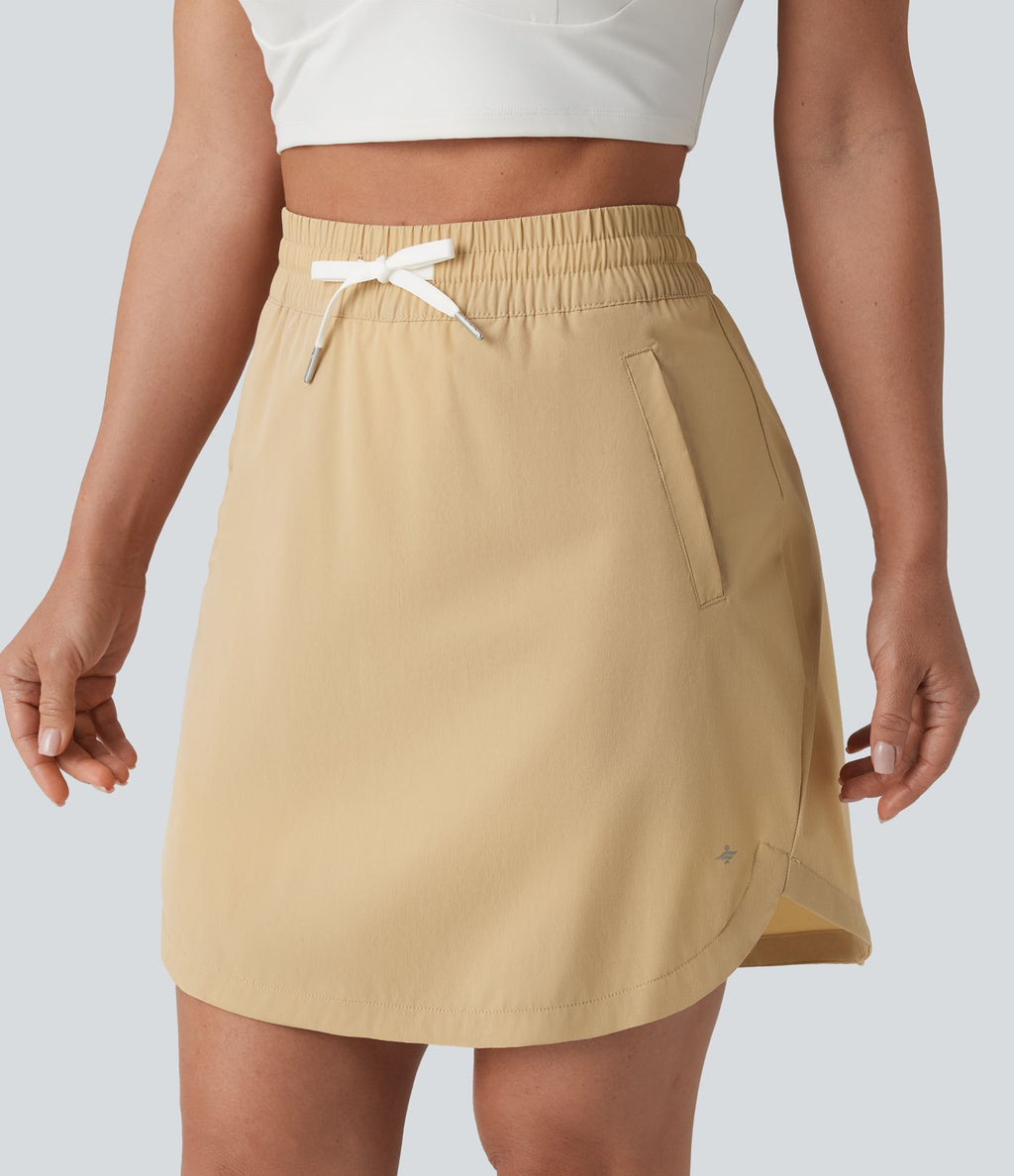 Jupe-short golf mini 2-en-1 taille haute à cordon de serrage et ourlet arrondi avec poches - Longueur plus longue