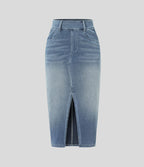 Halara Flex™ Jupe en Jean Casual Mi-Longue Délavé Extensible Plusieurs Poches Taille Haute