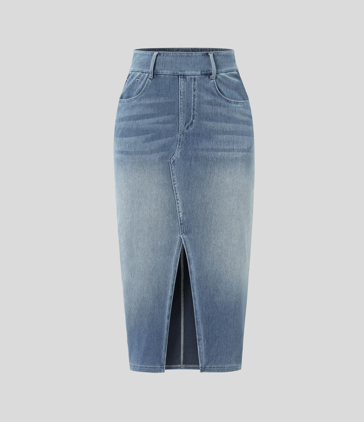 Halara Flex™ Jupe en Jean Casual Mi-Longue Délavé Extensible Plusieurs Poches Taille Haute
