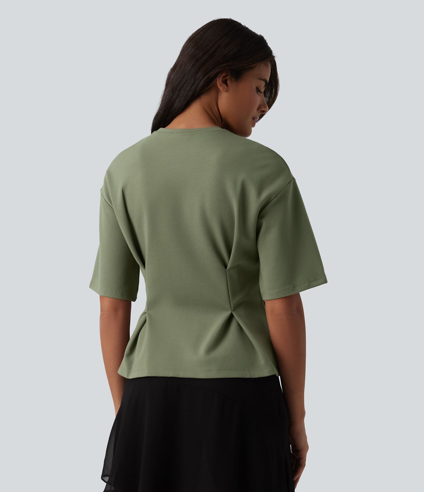 Blouse casual col rond taille cintrée à basque