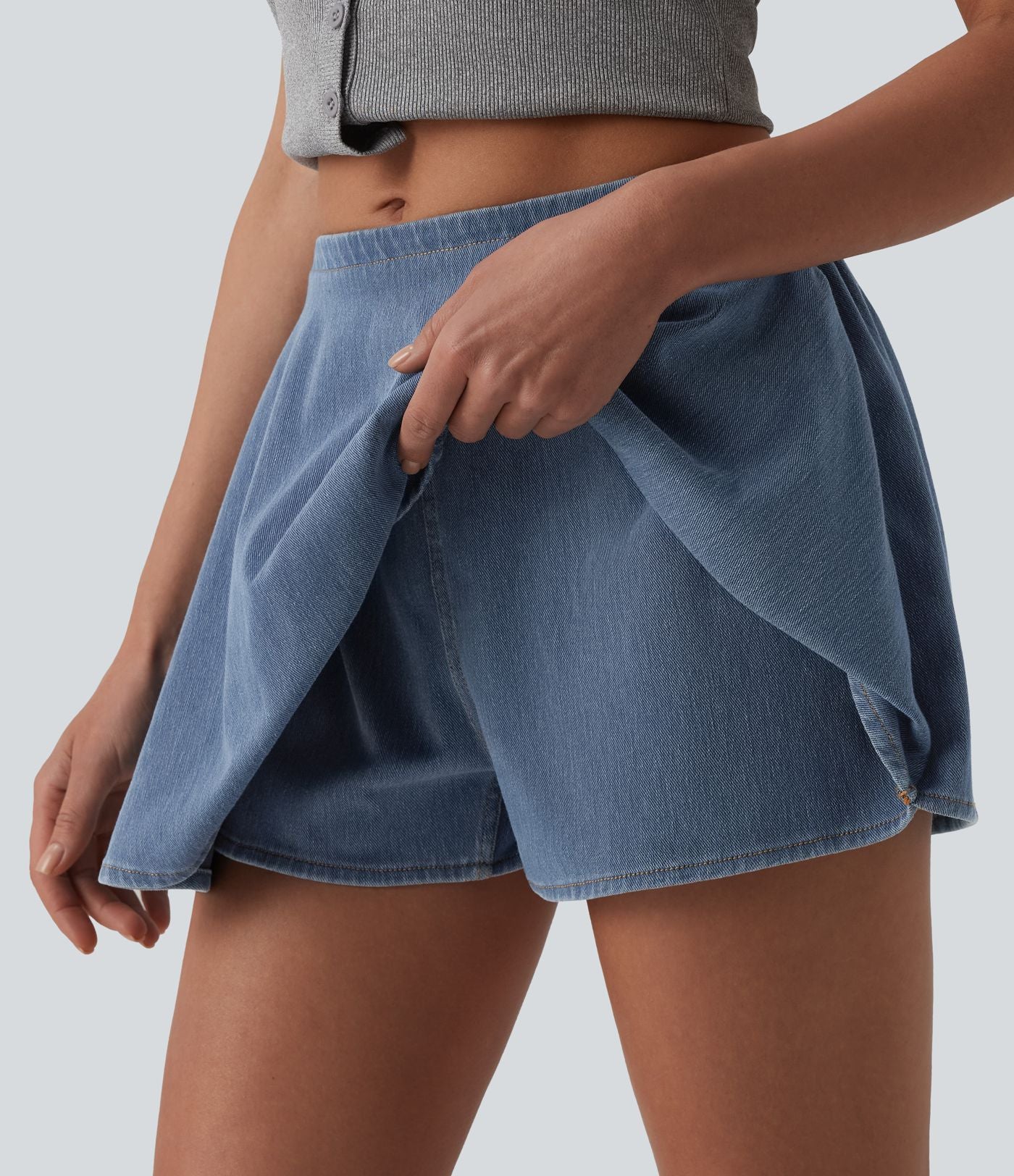 Halara Flex™ Jupe-short casual en jean trapèze taille mi-haute