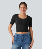 Haut de sport yoga OneForm sans couture Flow col rond échancré manches courtes