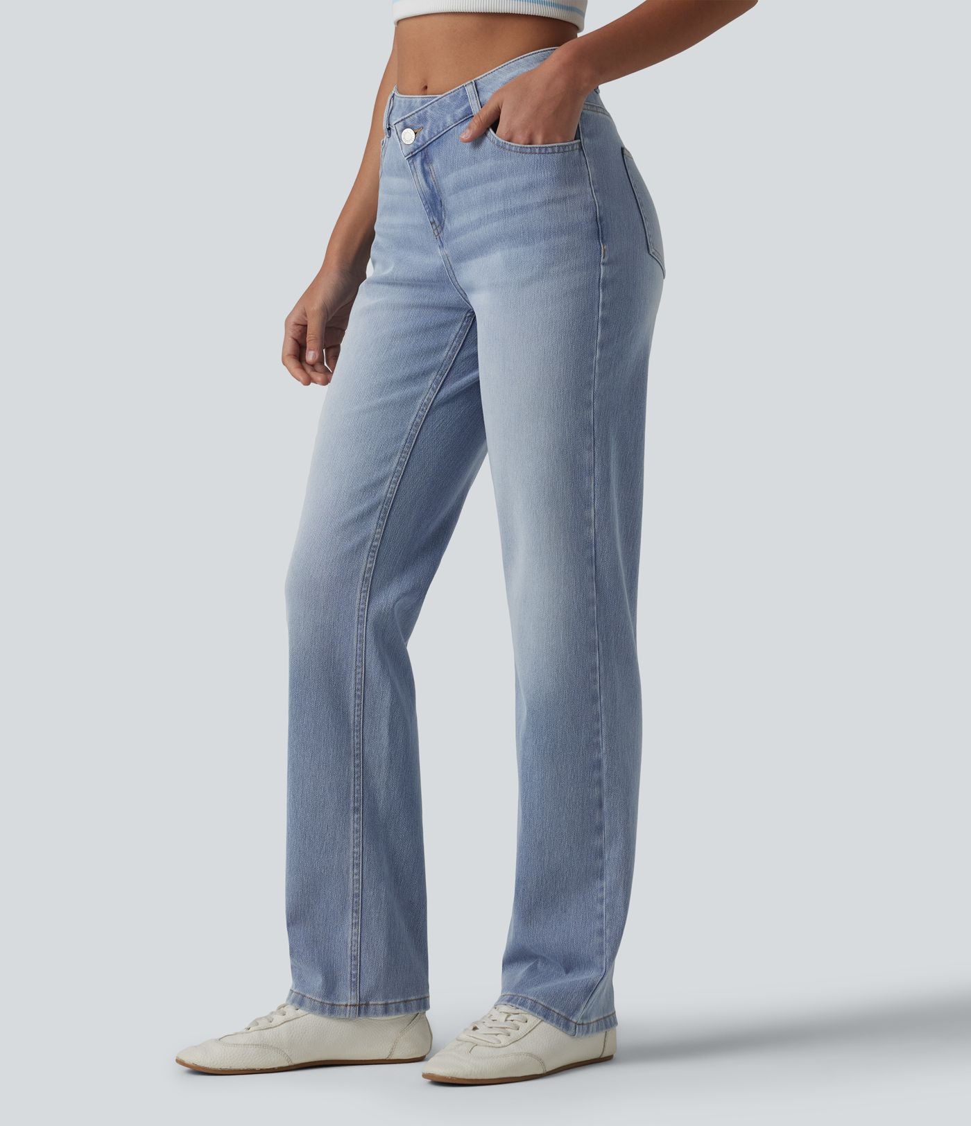 Halara Flex™ Jean droit casual asymétrique taille haute avec poches
