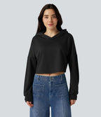 Sweat-shirt court à capuche dos croisé ourlet croisé