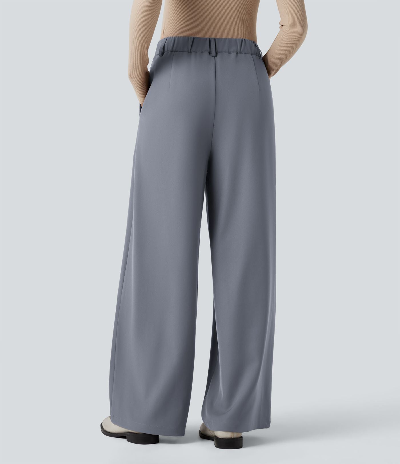 Pantalon tailleur large, taille haute, à poches