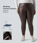 Leggings 7/8 grande taille en simili extensible effet ventre plat, taille haute, intérieur polaire, avec poches