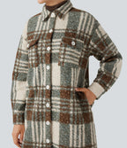 Veste sherpa longue manches longues carreaux avec poches