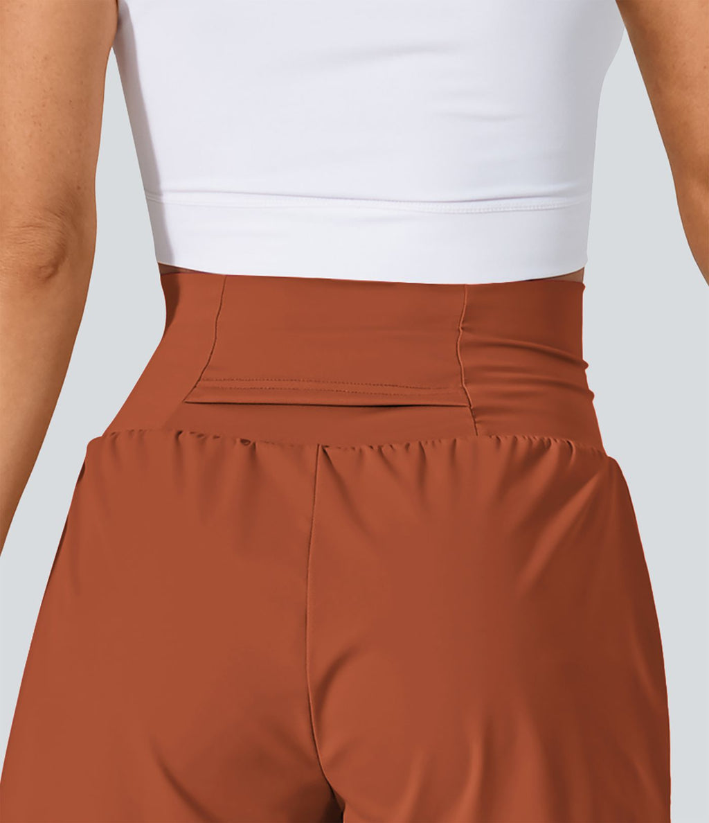 Short 7,5cm Yoga 2 en 1 Super Taille Haute Poches Arrière Poches Cachées Latérales