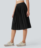 Jupe midi casual taille haute plissée séchage rapide avec poches