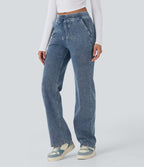 Pantalon décontracté droit taille mi-haute avec cordon et poches