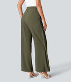Pantalon Tailleur Large Fluide Taille Haute Fermeture Éclair Invisible