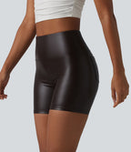 Short de cycliste casual en PU stretch gainant taille haute 12,5 cm avec poches