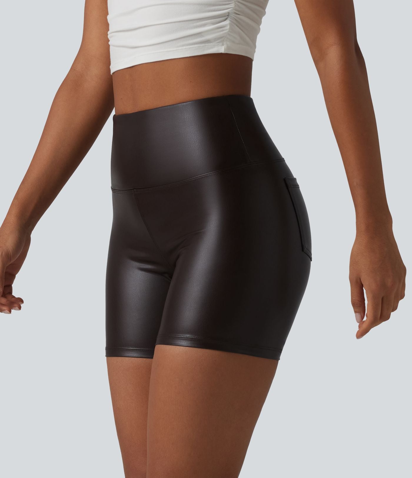Short de cycliste casual en PU stretch gainant taille haute 12,5 cm avec poches