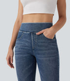 Halara Flex™ Jean évasé casual délavé taille haute gainant avec poches
