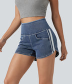 Short en jean rayé taille haute Halara Flex™ avec ourlet arrondi et poches