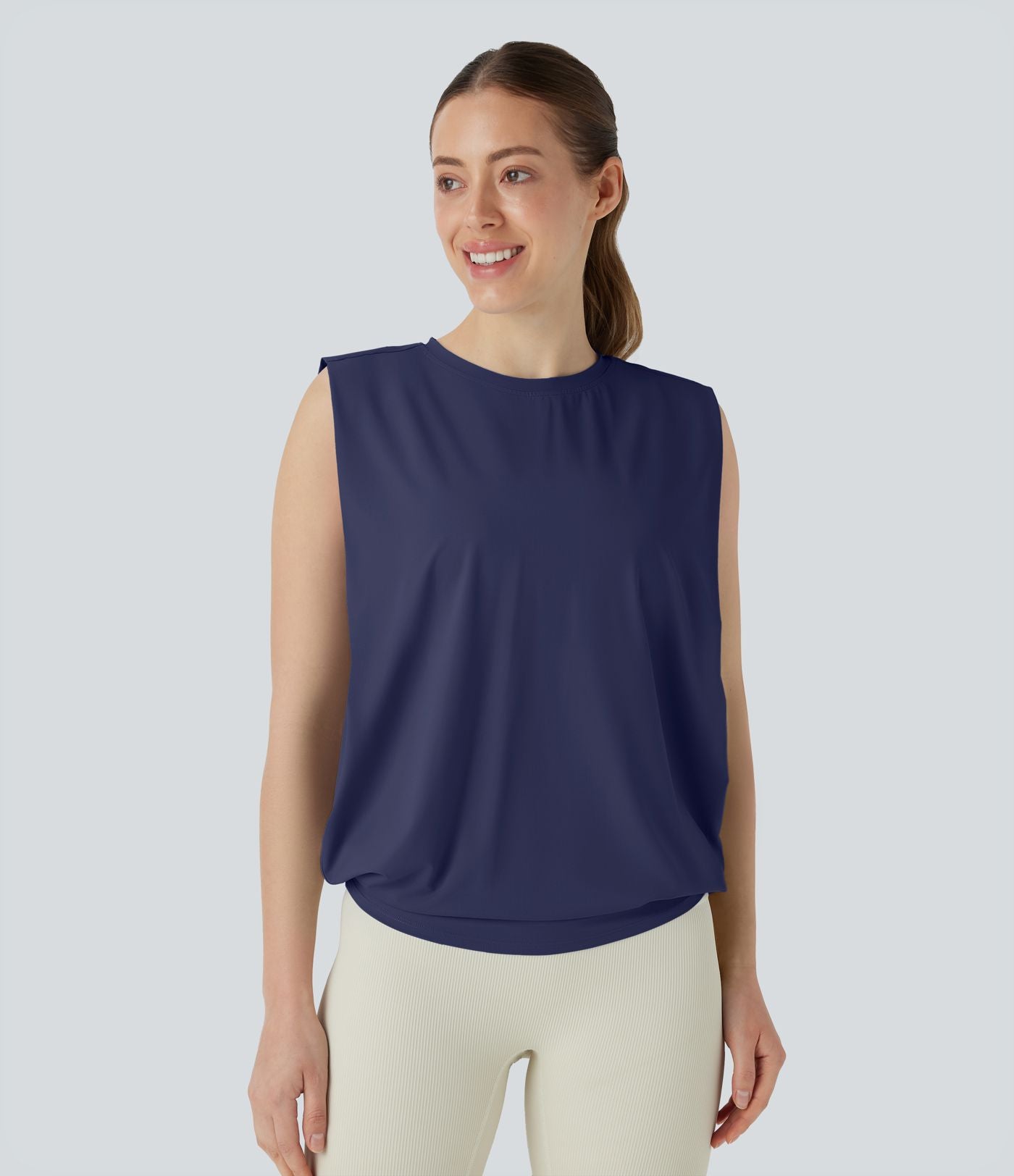 Débardeur de yoga col rond froncé, tissu rafraîchissant - Protection UPF50+