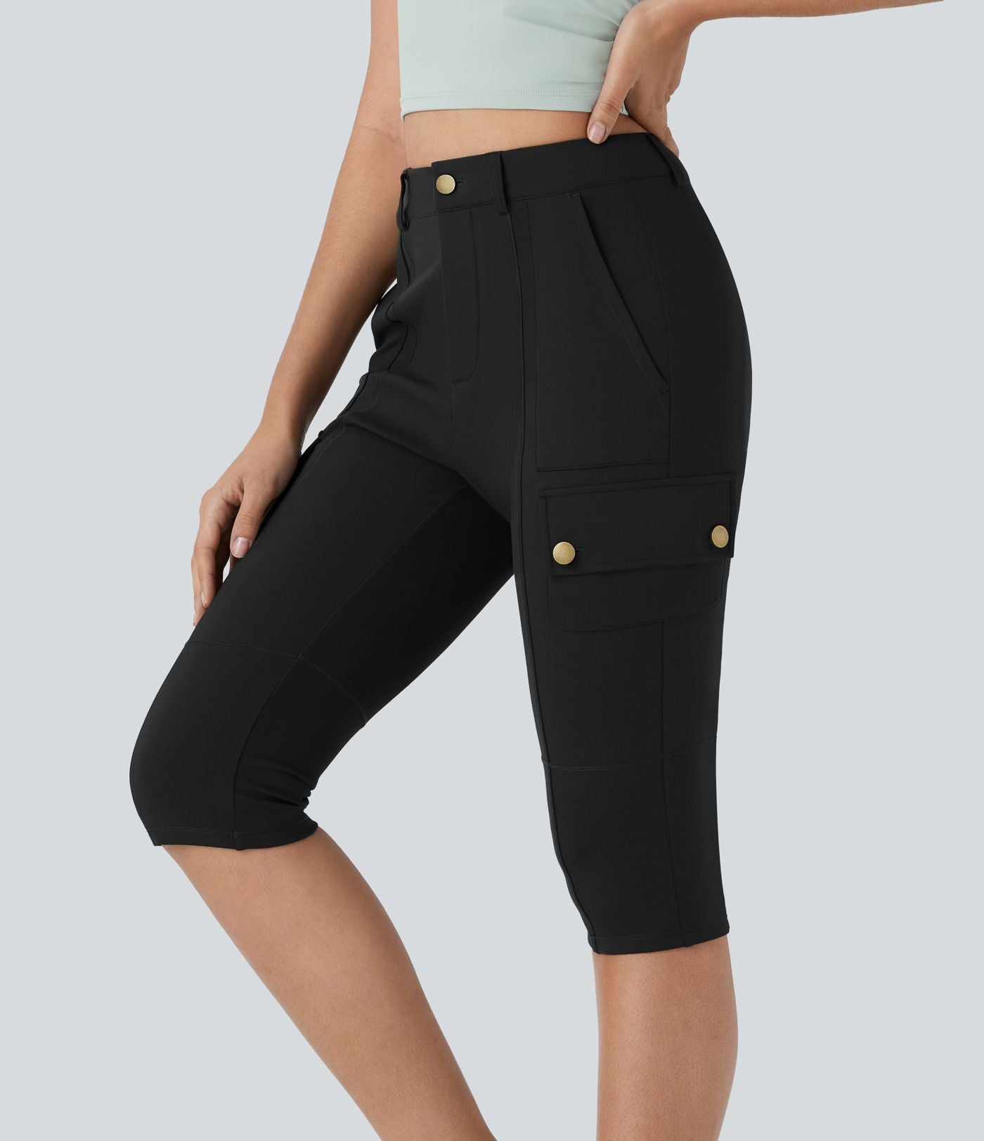 Pantalon cargo pedal pusher ajusté uni taille haute DayStretch avec poches zippées