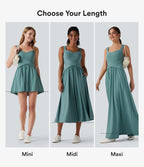Robe maxi fluide dos nu, avec brassière intégrée et poches