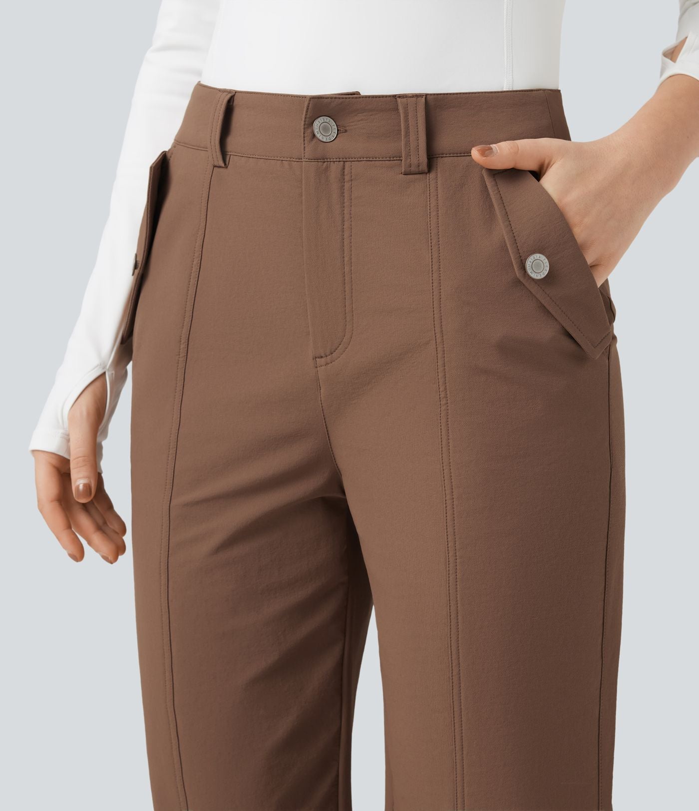 Pantalon de randonnée droit déperlant taille mi-haute avec poches