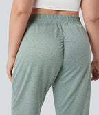 Jogging yoga grande taille froncé taille haute avec cordon de serrage et poches