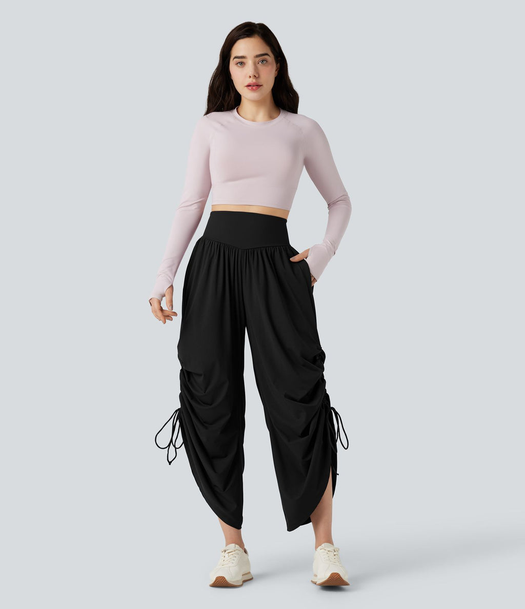 Pantalon baggy yoga SoftlyZero™ Airy froncé taille haute avec cordon de serrage et poches